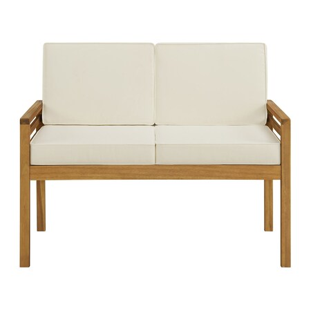 Alaterre Furniture Okemo Weather-Resistant Acacia Wood Outdr Patio Set - 2 Seater Couch, Coffee Table, Cream Cushions ANOK0313ANO