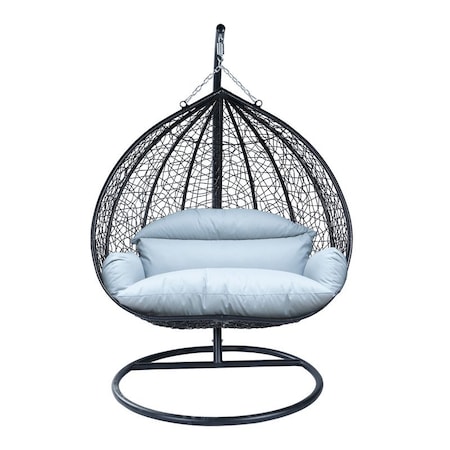 Leisuremod Teardrop Hanging Swing Chair with Stainless Steel Stand, 440 lb Capacity, Weatherproof RSCBL-57LGR
