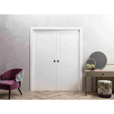 Vdomdoors Sliding French Double Pocket Doors 72 x 80 inches / Mela 0733 Painted White / Kit Rail Hardware / M MELA0733DP-BEM-72