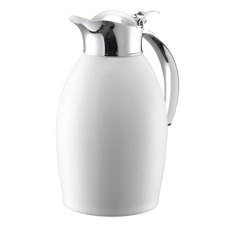 Service Ideas Nicollet Series 1-Liter Stainless Vacuum Insulated Carafe with Flip-Top Lid in Radiant White NIC10BSWH