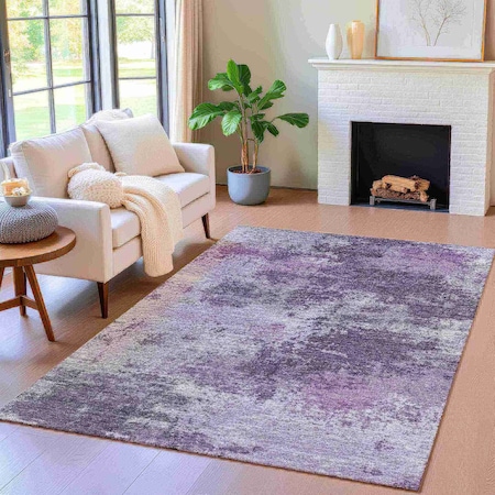 Homeroots 5' X 8' Purple And Ivory Abstract Washable Indoor Outdoor Area Rug 630646