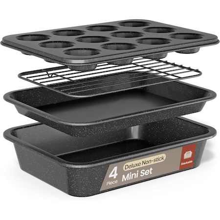 Bakkenmaster Bakken 4-Piece Nonstick Carbon Steel Bakeware Set, Stackable, Dishwasher & Oven Safe Gray Marble BAK4PCGRY04