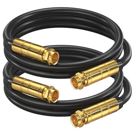 Maximm 2ft RG6 Quad Shielded Coaxial Cable for TV & Internet, 2PK, Black, 2PK RG6-STS-GLD-4SM-2FTBK2PK