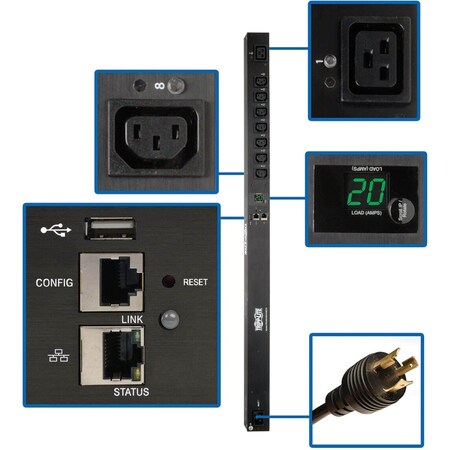 Tripp Lite PDU, Switched, (7) C13, (1) C19, L6-20P, IEC-320 C20, 10 ft. PDUMV20HVNET2LX