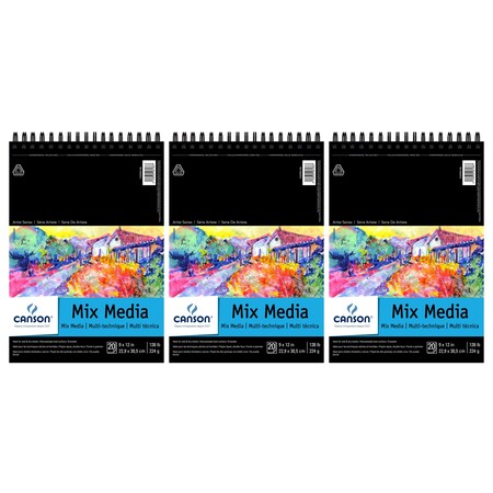 Canson Artist Series Mixed Media Pad, Top Wire Binding, 20 Sheet, 9x12 inch, 3PK C200006186-03
