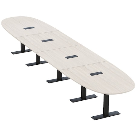 Skutchi Designs 18ft Boval Conference Table With Power | Harmony Series | 18 Person Meeting Room Table HAR-BOVL-48X216-T.BK-K458-EBLK