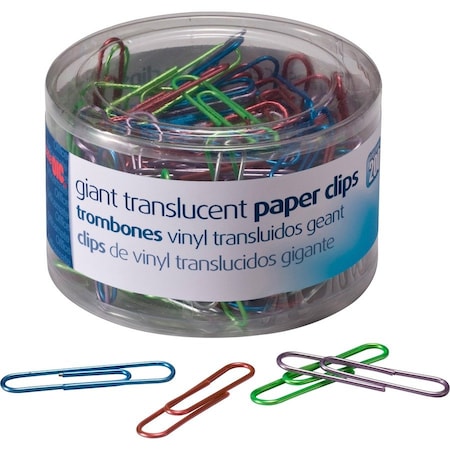 Officemate International Officemate Giant Translucent Vinyl-Coated Paper Clips, Assorted, 200/Tub 97212