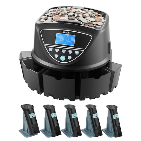 Vevor USD Coin Sorter with Screen Display Holds up to 2000 Coins 5 Coin Tubes KSW550-4 LDM DM
