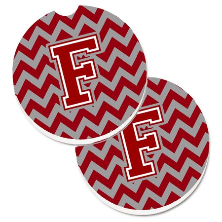 Carolines Treasures Letter F Chevron Maroon and White Set of 2 Cup Holder Car Coaster CJ1049-FCARC