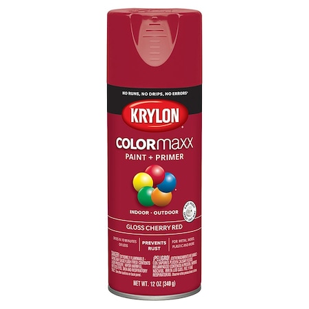 Colormaxx 12 Oz Krylon Cherry Red Paint & Primer Spray Paint, Gloss K05511007