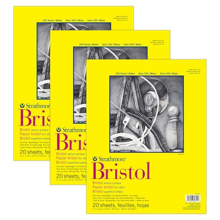 Strathmore 300 Series Bristol Pad, Vellum Finish, Tape Binding, 20 Sheet, 11x14 inch, 3PK P342-111-03