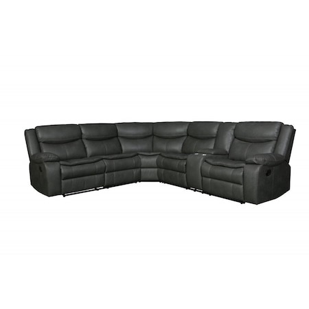Homeroots Gray Polyester Blend Reclining U Shaped Three Piece Corner Sectional With Console 366310