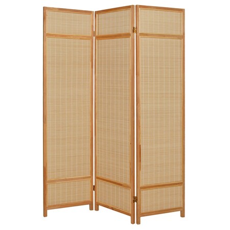 Homeroots 72" Brown Bamboo Folding Three Panel Screen Room Divider 415072