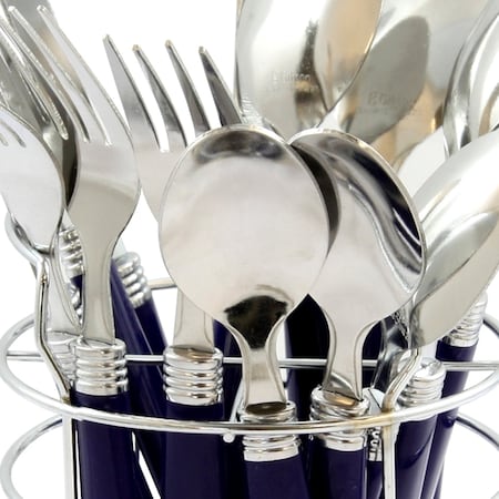 Gibson Sensations II 16 Piece Stainless Steel Flatware Set with Cobalt Handles and Chrome Caddy 53528.16