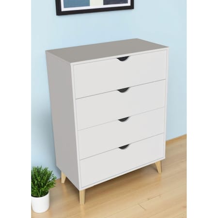 Homeroots 30" White And Natural Wood Four Drawer Dresser 552257