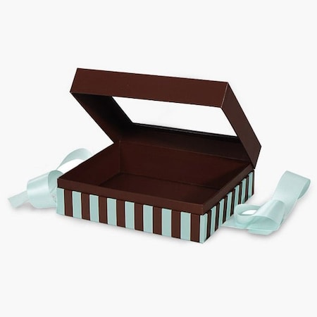 Nashville Wraps Aqua & Chocolate Stripe Window Box with Ribbon, 7.75x7.75x3, 12PK BFB6AC