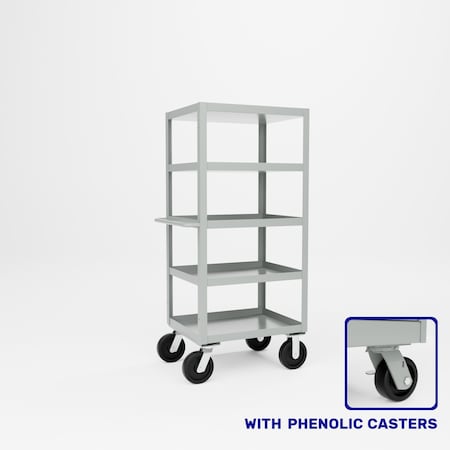 Pucel Five Shelf Extra Heavy Duty Stock Cart, 24 in W x 68 in H x 30 in D, Gray H-2430-P
