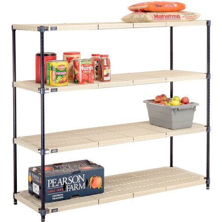 Global Industrial Nexel Nexelite 4 Shelf, Vented Plastic Mat Shelving Unit, Starter, 60"W x 21"D x 54"H 331480N