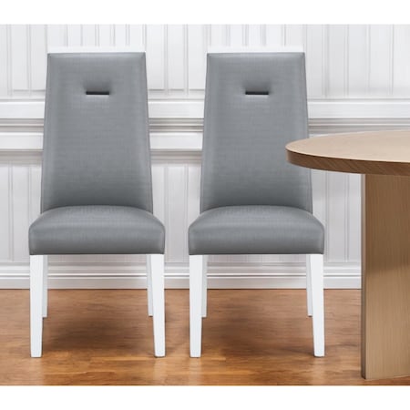 Homeroots Set of Two Gray And White Upholstered Faux Leather Dining Side Chairs 564888