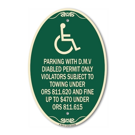 Signmission Parking with D.M.V Disabled Permit Only Viola, 12 In X 18 In Architectural, Heavy Gauge Aluminum A-OV-G-1218-23342