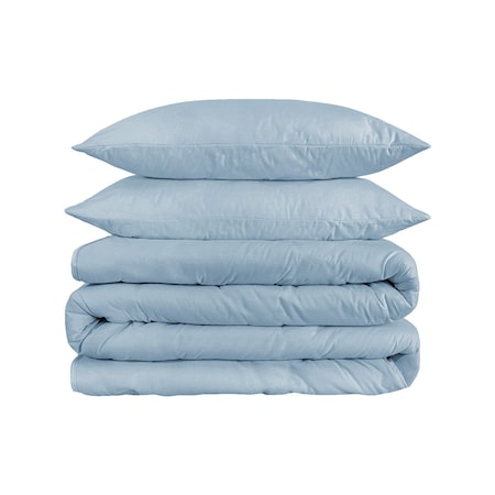 Homeroots Light Blue King Cotton Blend 1200 Thread Count Washable Duvet Cover Set 528201