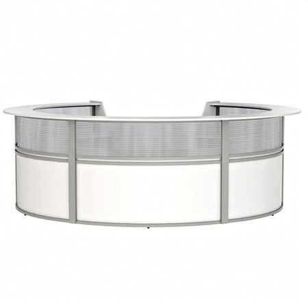 Linea Italia Reception Desk 11.1 ft D X 46 in H, 11.8 ft W X Thermofused Laminate, Clear, White ZUS319