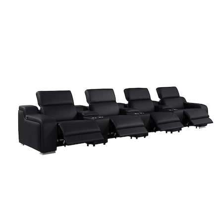 Homeroots 169" Black Italian Leather Reclining USB Sofa 632886