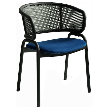 Leisuremod Ervilla Dining Armchair in Black Steel Frame with Black Wicker Back and Navy Blue Seat ECBL-20BL-NBU