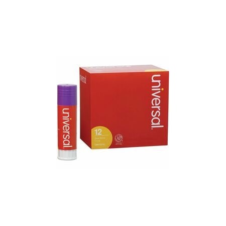 Universal Glue Stick, 1.3 oz, Applies Purple, Dries Clear, 12PK UNV74752