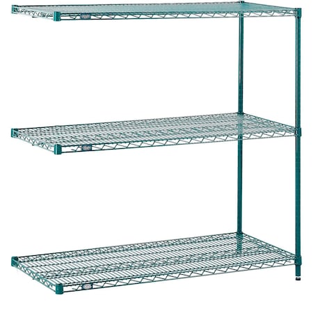 Global Industrial Nexel 3 Shelf, Poly-Green Wire Shelving Unit, Add On, 54"W x 21"D x 34"H B3050153
