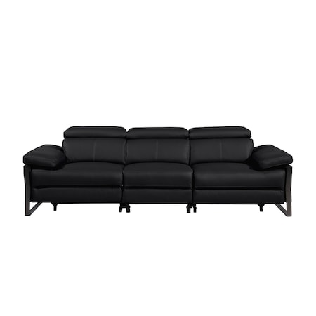 Homeroots 103" Black Top Grain Leather Reclining Metal USB Sofa 720334