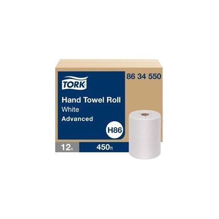 Tork Advanced Hand Towel Roll, Notched, 1-Ply, 8 x 11, White, 491/Roll, 12PK 8634550