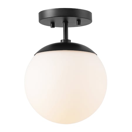 Jonathan Y Marcel Bistro 7.75" 1-Light Bohemian Farmhouse Iron/Frosted Glass LED Semi Flush Mount, Black/White JYL7499C