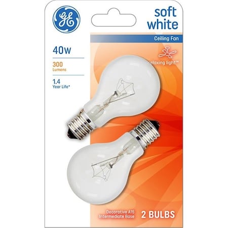 Ge Light Bulb, 40 W, A15 Lamp, E17 Intermediate Lamp Base, 300 Lumens, 2500 K Color Temp, Soft White 74038