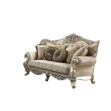 Homeroots 88" Champagne Velvet Curved Floral Sofa And Toss Pillows 348214