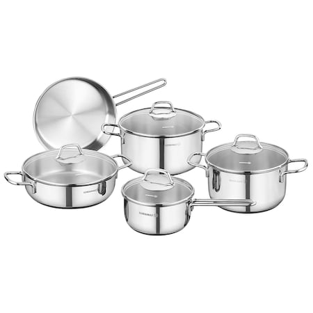 Korkmaz Perla 9 Piece Stainless Steel Cookware Set in Silver A1609