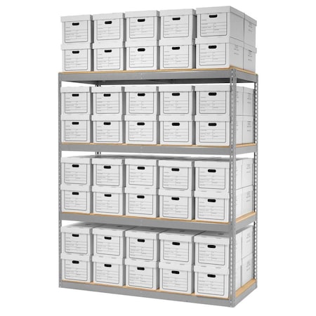 Global Industrial Record Storage Rack With Boxes 72"W x 30"D x 84"H - Gray F2217