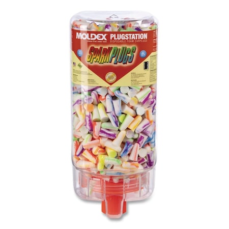 Moldex SparkPlugs Single-Use Earplugs with PlugStation Dispenser, 33 dB NRR, Random Color Plugs, 500PK 6645