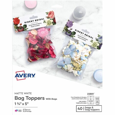 Avery Printable Bag Toppers with Bags, 1-3/4 x 5, White, 40/Pack 22801