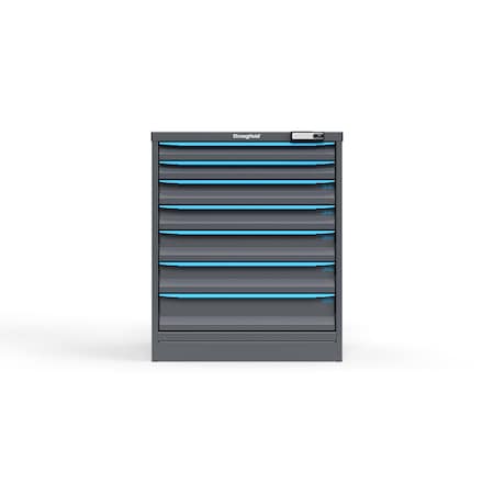 Strong Hold 7 drawer cabinet - (2x 2ft, 2x 3ft, 2x 4ft, 1x 5ft) - Blue accents - Electronic Lock S3036-PPRAS-0701FS