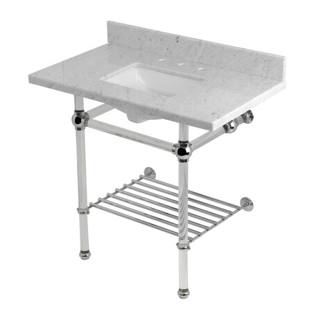 Kingston Brass 36-Inch Carrara Marble Console Sink with Acrylic Legs and Shelf, 8-Inch, 3-Hole KVPB36MASQB1