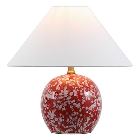Jonathan Y Felice 17.25" Modern Cottage Floral Ceramic Globe LED Table Lamp, Red/White JYL5508B