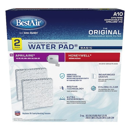 Bestair Humidifier Pad, 9 7/8 in L, PK2 A10-2PK-PDQ-3