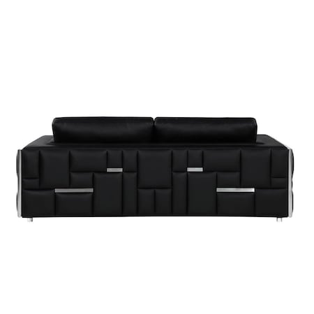 Homeroots 89" Black Italian Leather Sofa With Silver Legs 534162
