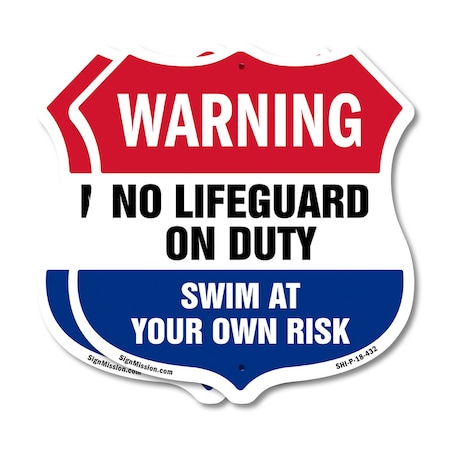Signmission Pool Warning Shield Sign No Lifeguard On, 18 inch X 18 inch, Plastic Sign, 2PK SHI-P-2PACK-18-432