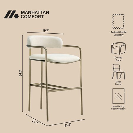 Manhattan Comfort Serene Metal Upholstered Counter Stool in Alabaster CS1884-CR