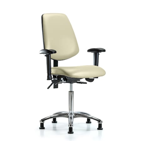 Blue Ridge Ergonomics Bench Chair, Vinyl, Med, Bk, Glds, Wht, 6-Way Adjustable, 22" to 29" Height, Adobe White BR-VMBCH-MB-CR-T1-A1-NF-RG-8501
