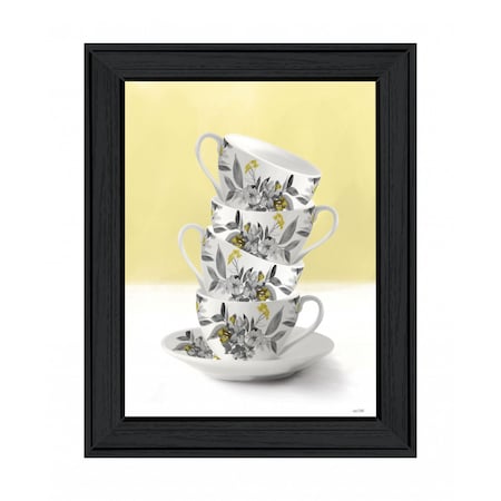 Homeroots Time for Tea Yellow 2 Black Framed Print Wall Art 407675