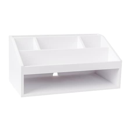 Martha Stewart Weston Wooden Desktop Organizer Caddy W/ Open Lower Storage Compartment, Engineered Wood, White LY-E20615-WH-MS