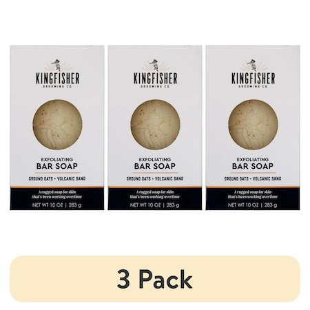Kingfisher Grooming Co Men's Exfoliating Bar Soap, Sandalwood and Black Pepper, 10 oz, 3PK ST3248-WM